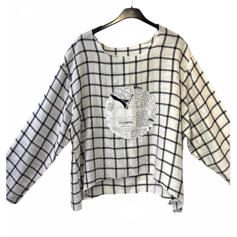 NEW HEYDARI women's long sleeve top in black/white plaid